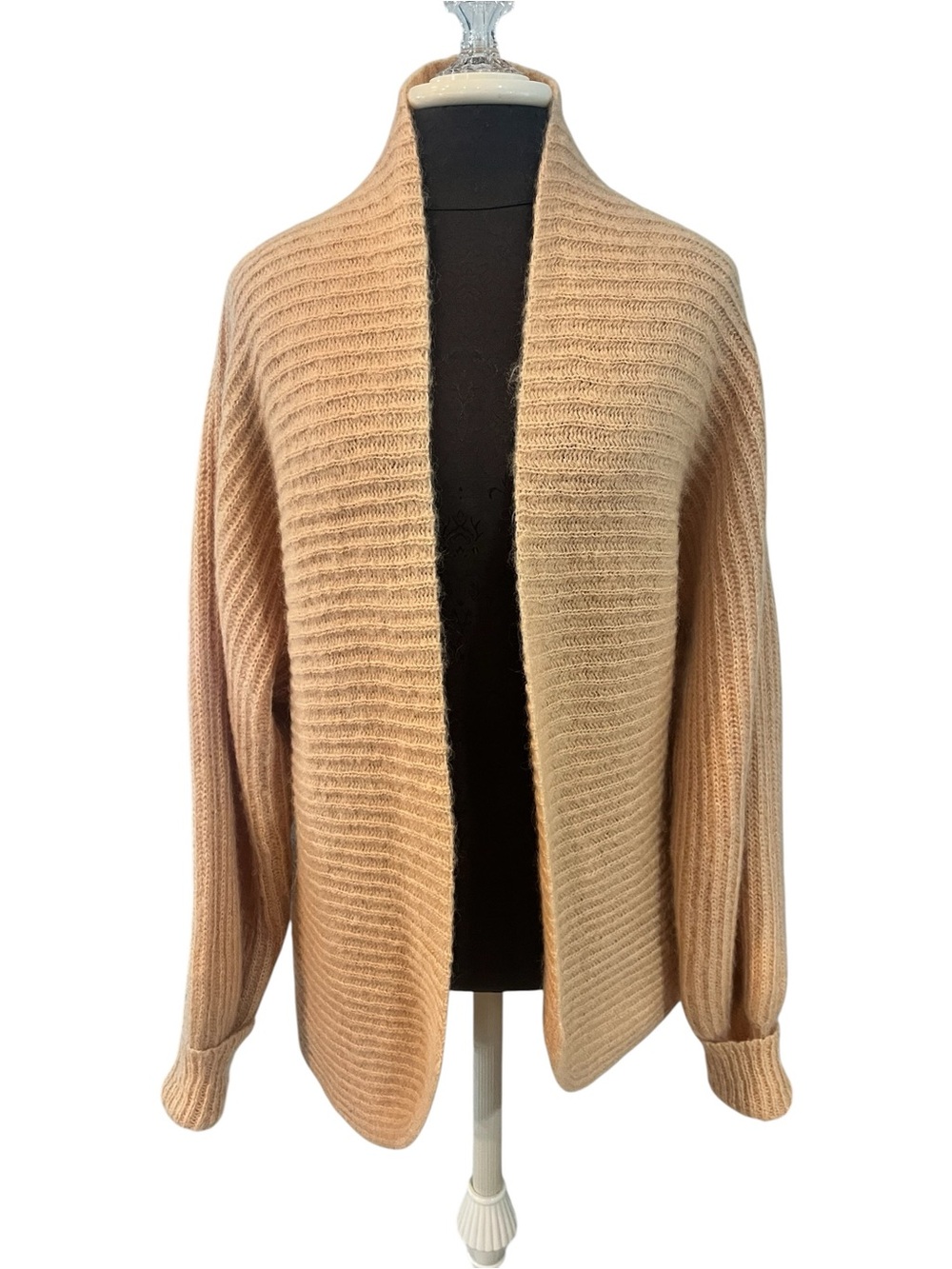 Renee Tener for Outlander Mohair and Wool Coral Peach Ribbed Open Cardigan MED - Picture 2 of 9